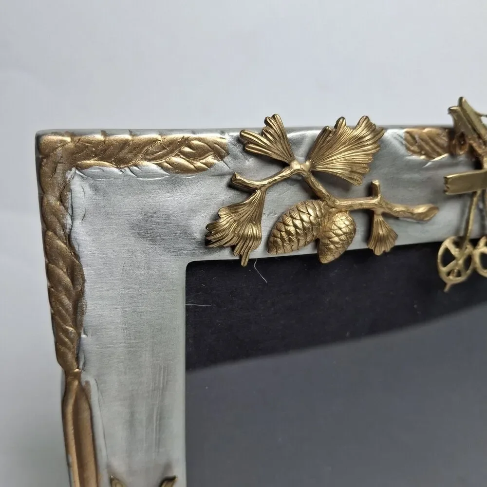 Munafo Silver Pewter Gold Tone Photo Frame 3D Signed 5.5x7.5